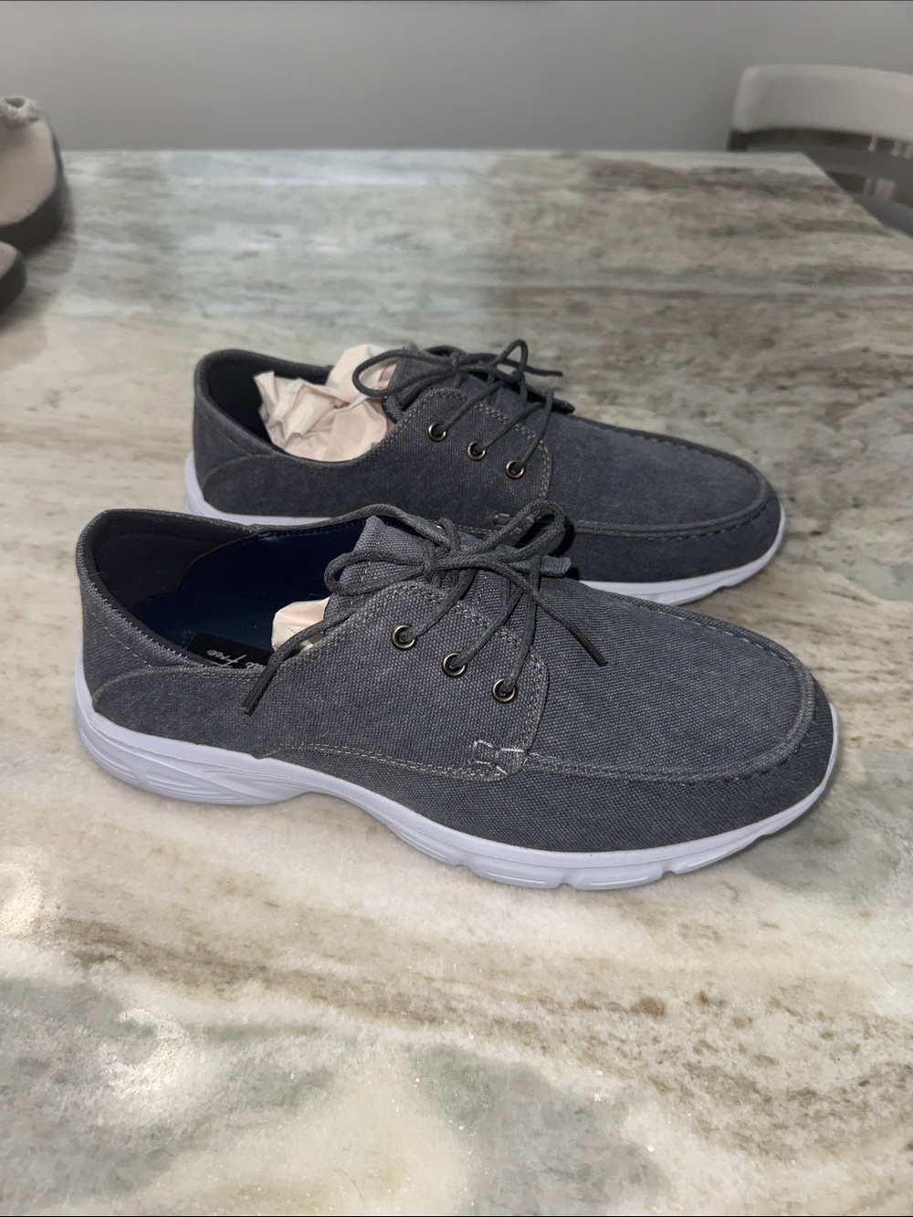 Men's Gray Canvas Boat Shoes with White Sole